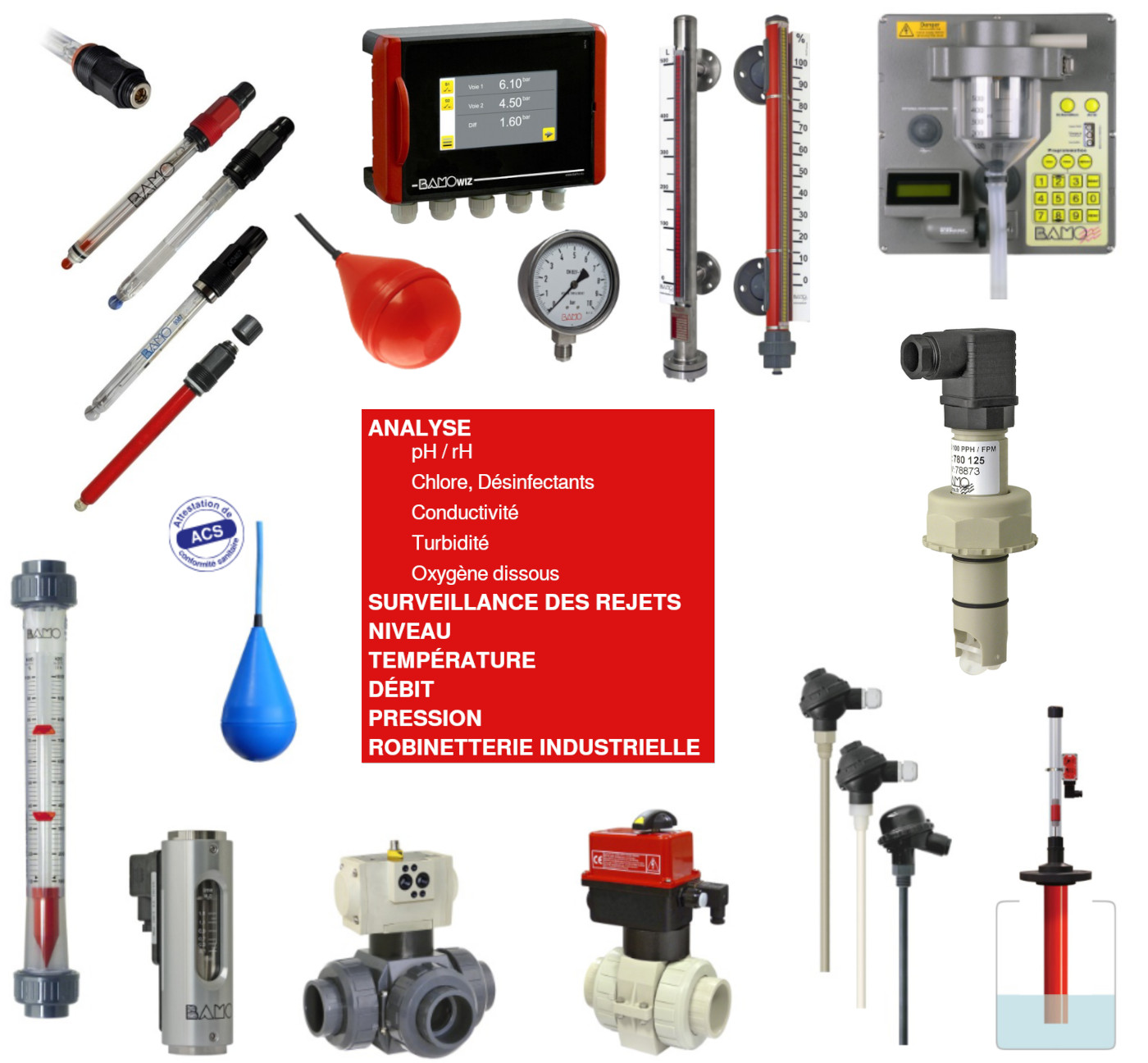 Électrodes, BAMOWIZ, MAGTOP, PRÉLEVEURS, BAMOFLU, DÉBITMÈTRES